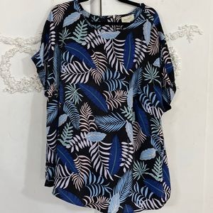 Melloday Palm leaf print silky tunic 1X